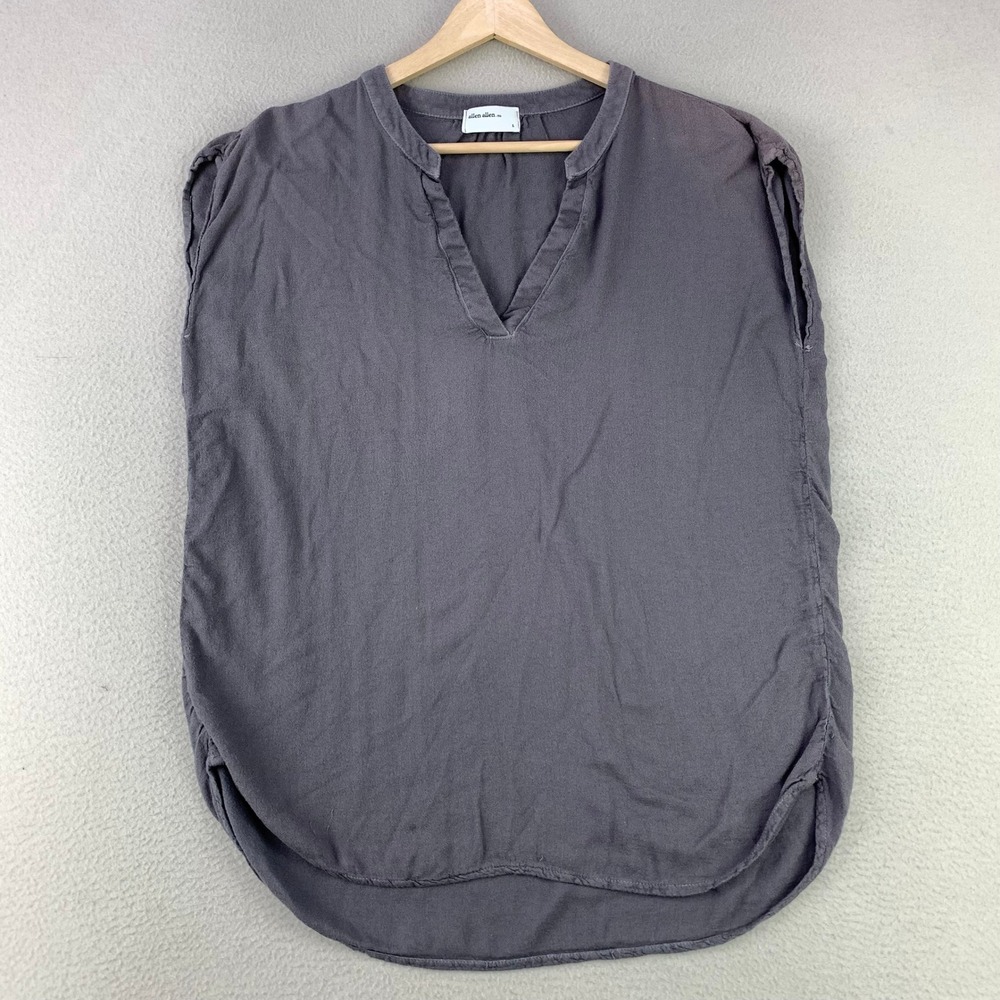 Allen Allen V-Neck Tunic Top Women L Gray Sleeveless Rayon Pullover Lagenlook